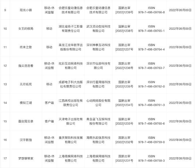 9月最新一批版号获批2